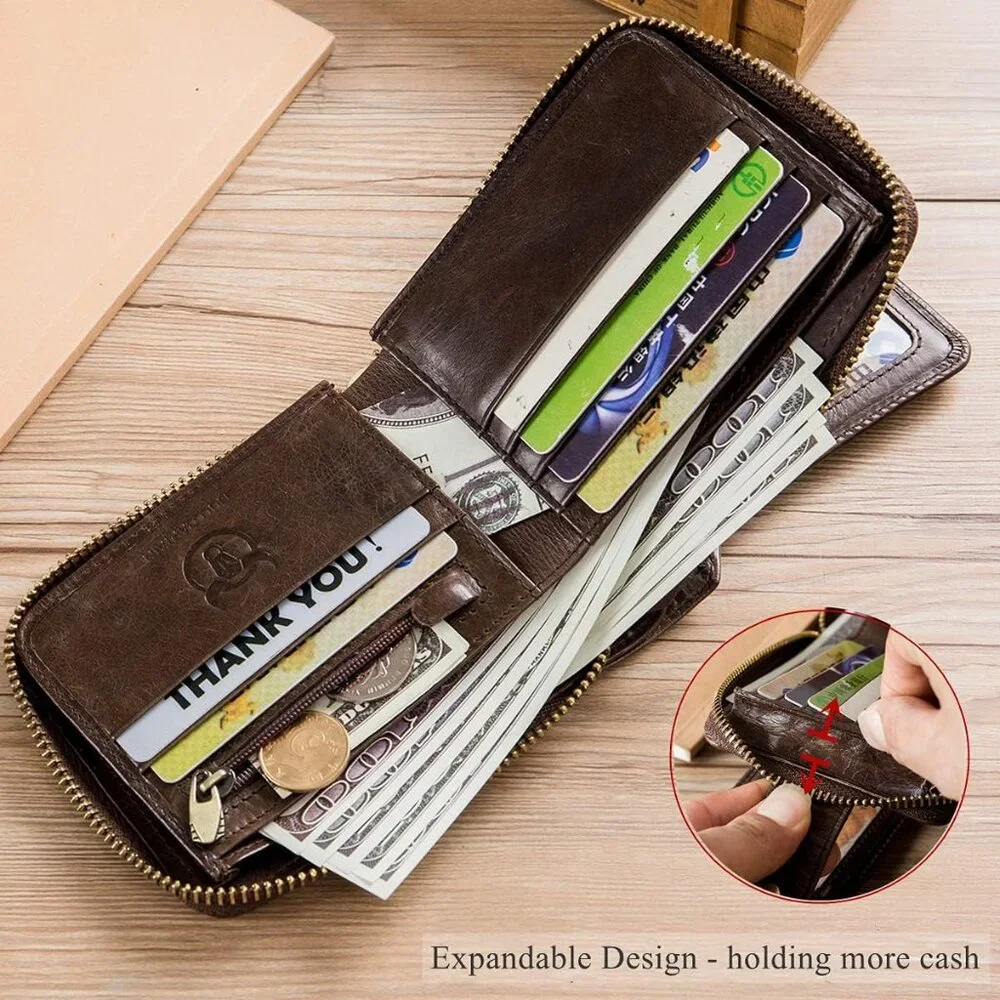 Genuine Leather Wallet for Men Large Capacity ID Window Card Case